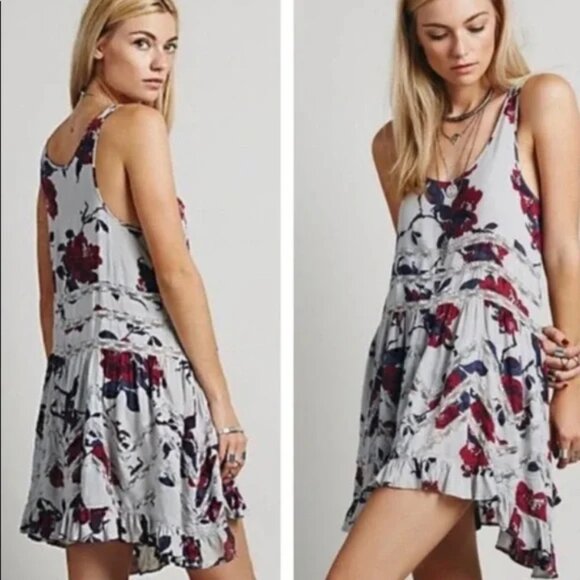 Intimately Free People Slip Dress Floral Size Small Voile and Lace Trapeze - Picture 1 of 5